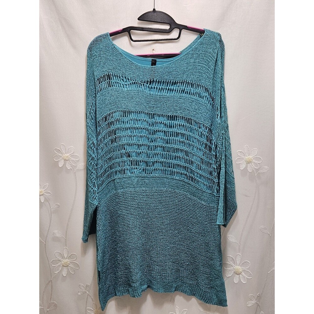 Miracle Body Womens XL Turquoise Sweater Beach Camisole Knit Tunic Crochet Sheer